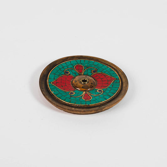 Coral and Turquoise incense holder - Round
