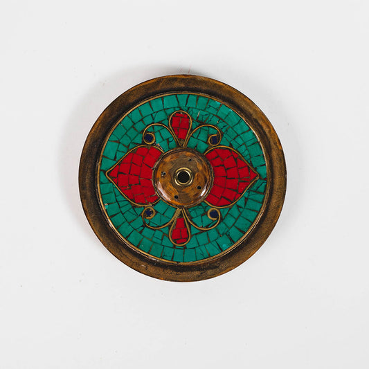 Coral and Turquoise incense holder - Round
